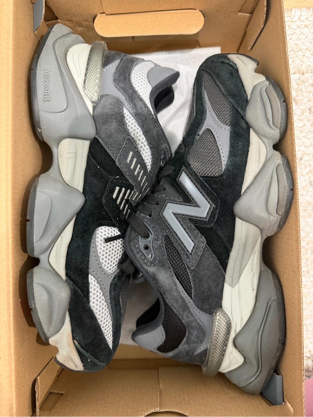 New Balance Black and Gray Suede Mesh Chunky Sneakers